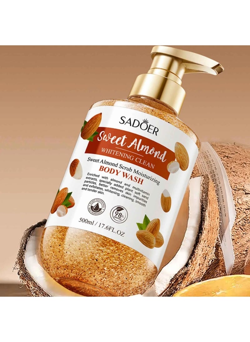SADOER Sweet Almond Clean Scrub Whitening And Moisturizing Body Wash, 500ml - Image 5