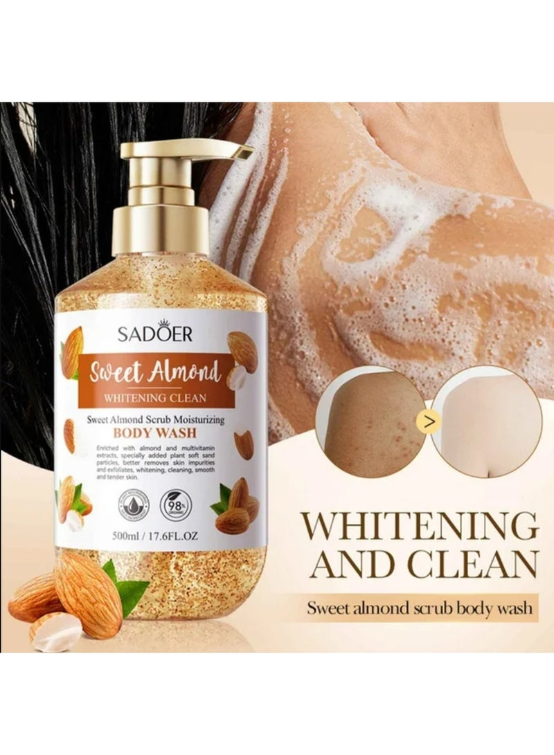 SADOER Sweet Almond Clean Scrub Whitening And Moisturizing Body Wash, 500ml - Image 1