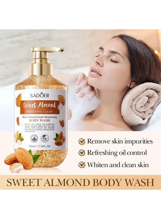 SADOER Sweet Almond Clean Scrub Whitening And Moisturizing Body Wash, 500ml - Image 2