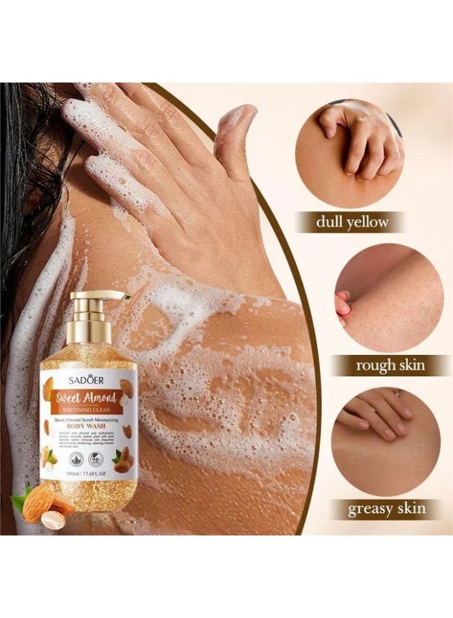 SADOER Sweet Almond Clean Scrub Whitening And Moisturizing Body Wash, 500ml - Image 3