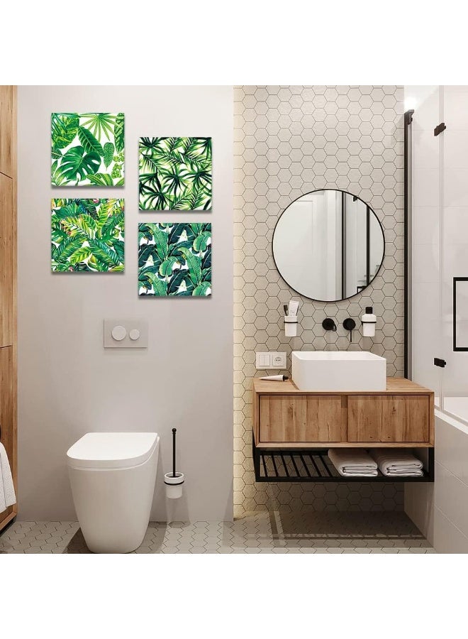 Artscope 4-Piece Canvas Pictures with Green Leaves Motif, Art Print, Modern Wall Picture for Kitchen, Bathroom, Living Room, Wall Decoration, 30 x 30 cm - Image 4