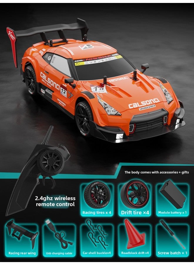Loquat RC1:14 4-wheel Drive Remote Control High-speed Drift Car GTR Sports Car Light Boy Toy Remote Control Racing Car-Color:1:14 Orange Gtr-Scale:Single Battery Version - Image 1