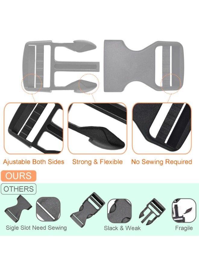 6 Pack 1 Inch Side Release Plastic Buckles, Dual Adjustable No Sew Clips, Replacement Buckle for Backpack Belt Nylon Webbing Straps - Image 4