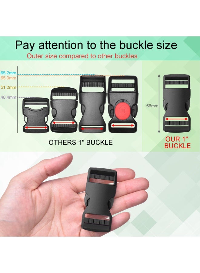6 Pack 1 Inch Side Release Plastic Buckles, Dual Adjustable No Sew Clips, Replacement Buckle for Backpack Belt Nylon Webbing Straps - Image 3