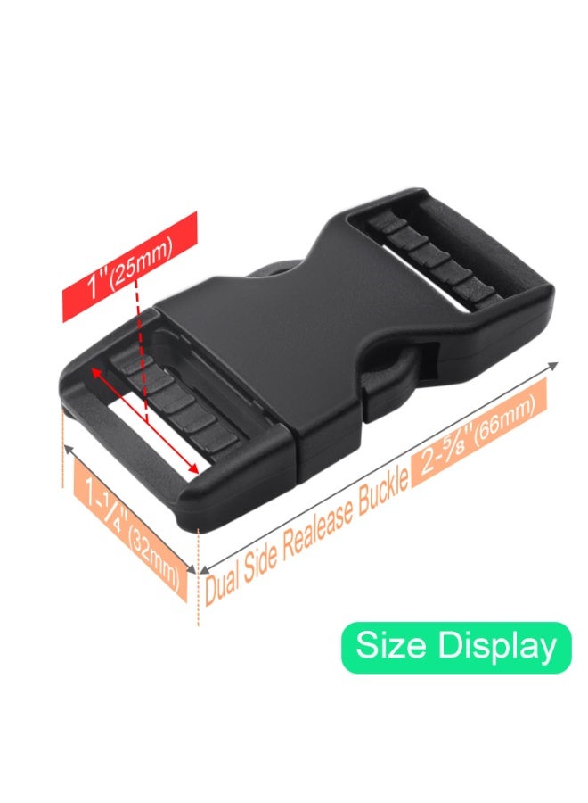 6 Pack 1 Inch Side Release Plastic Buckles, Dual Adjustable No Sew Clips, Replacement Buckle for Backpack Belt Nylon Webbing Straps - Image 2