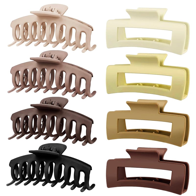 TOCESS Big Claw Clips for Women & Girls, 8 Pack 4.33 Inch Matte Jumbo Hair Claw Clips, Strong Hold Non-Slip Rectangle Hair Clamps for Thick, Curly, Long or Fine Hair - Image 1