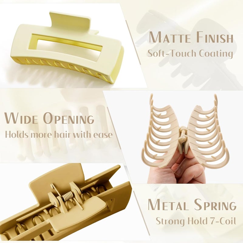 TOCESS Big Claw Clips for Women & Girls, 8 Pack 4.33 Inch Matte Jumbo Hair Claw Clips, Strong Hold Non-Slip Rectangle Hair Clamps for Thick, Curly, Long or Fine Hair - Image 3