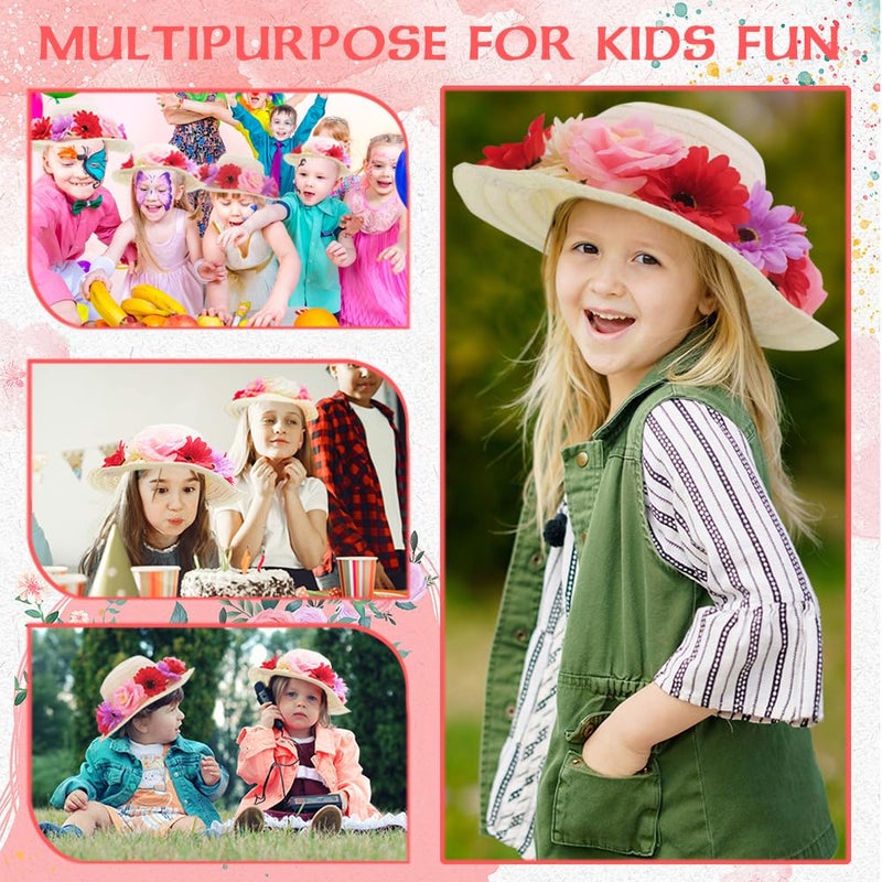 VoizVony 297 Pcs DIY Tea Party Hats for Girl Include 24 Pcs Straw Hats, Artificial Flower, Faux Butterfly and Fake Feather - Image 4