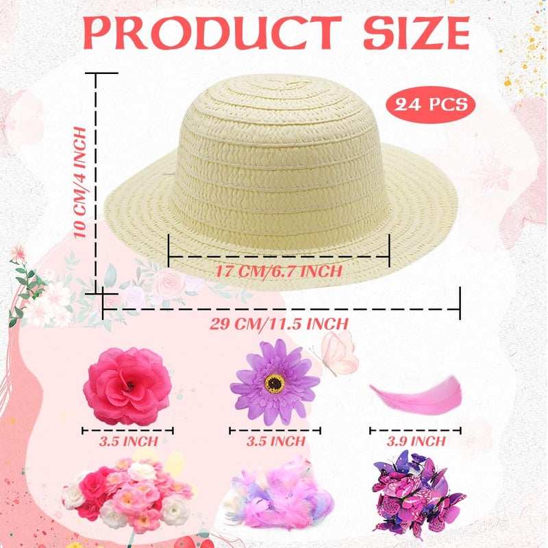 VoizVony 297 Pcs DIY Tea Party Hats for Girl Include 24 Pcs Straw Hats, Artificial Flower, Faux Butterfly and Fake Feather - Image 3
