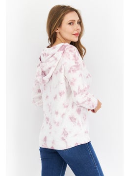Weatherproof Women Hooded Long Sleeve Tie Dye Sweatshirt, White  - Image 2