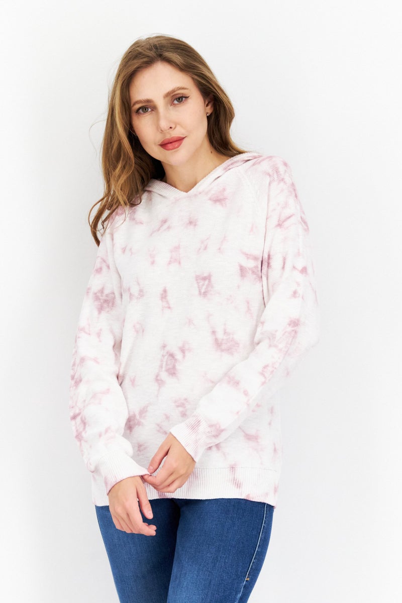 Weatherproof Women Hooded Long Sleeve Tie Dye Sweatshirt, White - Image 1