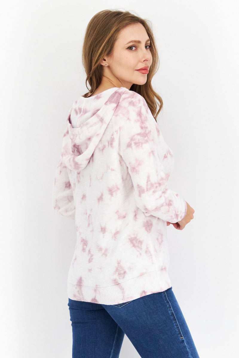 Weatherproof Women Hooded Long Sleeve Tie Dye Sweatshirt, White - Image 4