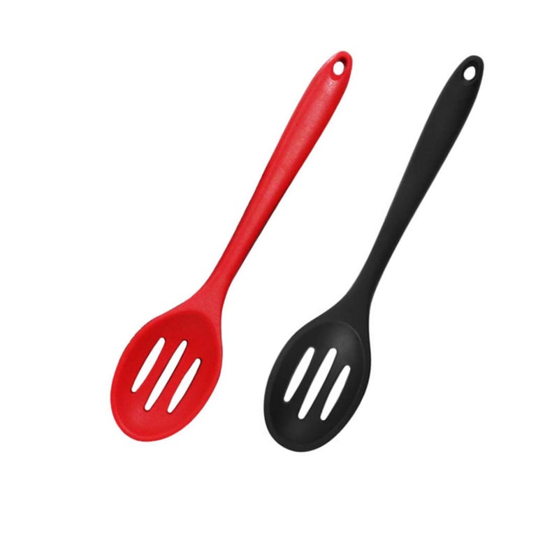 Honkenda 2 Pack Nonstick Silicone Slotted Spoons,High Heat Resistant Cooking Baking Spoons Ladle Set for Stirring, Mixing, Serving, Draining Tool (Red, Black) - Image 1