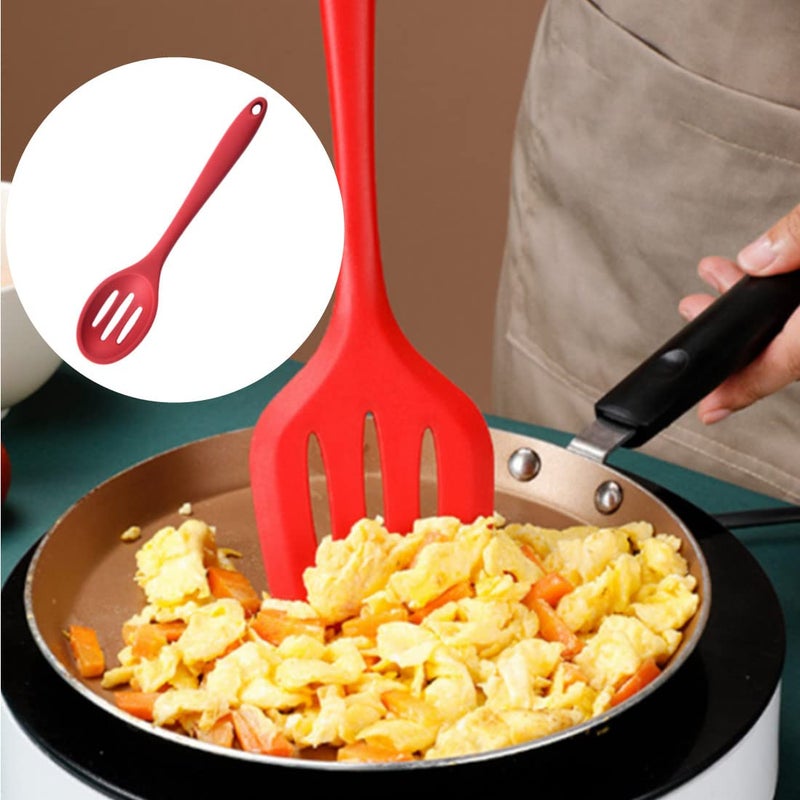 Honkenda 2 Pack Nonstick Silicone Slotted Spoons,High Heat Resistant Cooking Baking Spoons Ladle Set for Stirring, Mixing, Serving, Draining Tool (Red, Black) - Image 5