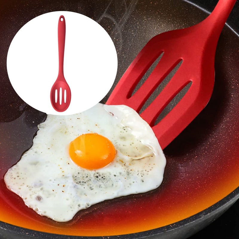 Honkenda 2 Pack Nonstick Silicone Slotted Spoons,High Heat Resistant Cooking Baking Spoons Ladle Set for Stirring, Mixing, Serving, Draining Tool (Red, Black) - Image 4