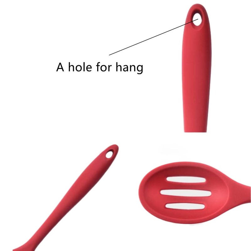 Honkenda 2 Pack Nonstick Silicone Slotted Spoons,High Heat Resistant Cooking Baking Spoons Ladle Set for Stirring, Mixing, Serving, Draining Tool (Red, Black) - Image 3