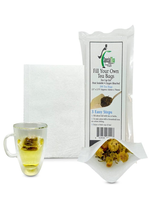 Special Tea 200 Empty Tea Bags 2.5” x 2.75” White Compostable, These Heat Sealable Tea Infuser for Loose Tea Herbs are Disposable Tea Strainer Bags made of Wood (pulp) Fibers - Image 1