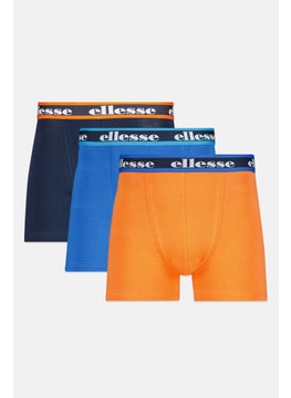 Ellesse Men 3 Pieces Brand Logo Trunks, Orange/Blue  - Image 1