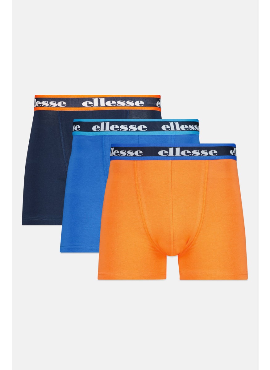 Ellesse Men 3 Pieces Brand Logo Trunks, Orange/Blue  - Image 1