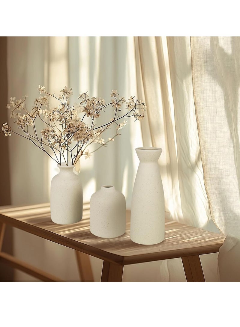 مارلا مول طقم مزهريات سيراميك بيج - 3 مزهريات صغيرة مزخرفة، ديكور منزلي بوهيمي عصري من المزرعة البوهيمية، مزهريات زينة لعشب البامباس والزهور المجففة، زينة للرفوف والطاولات وأرفف الكتب - Image 1
