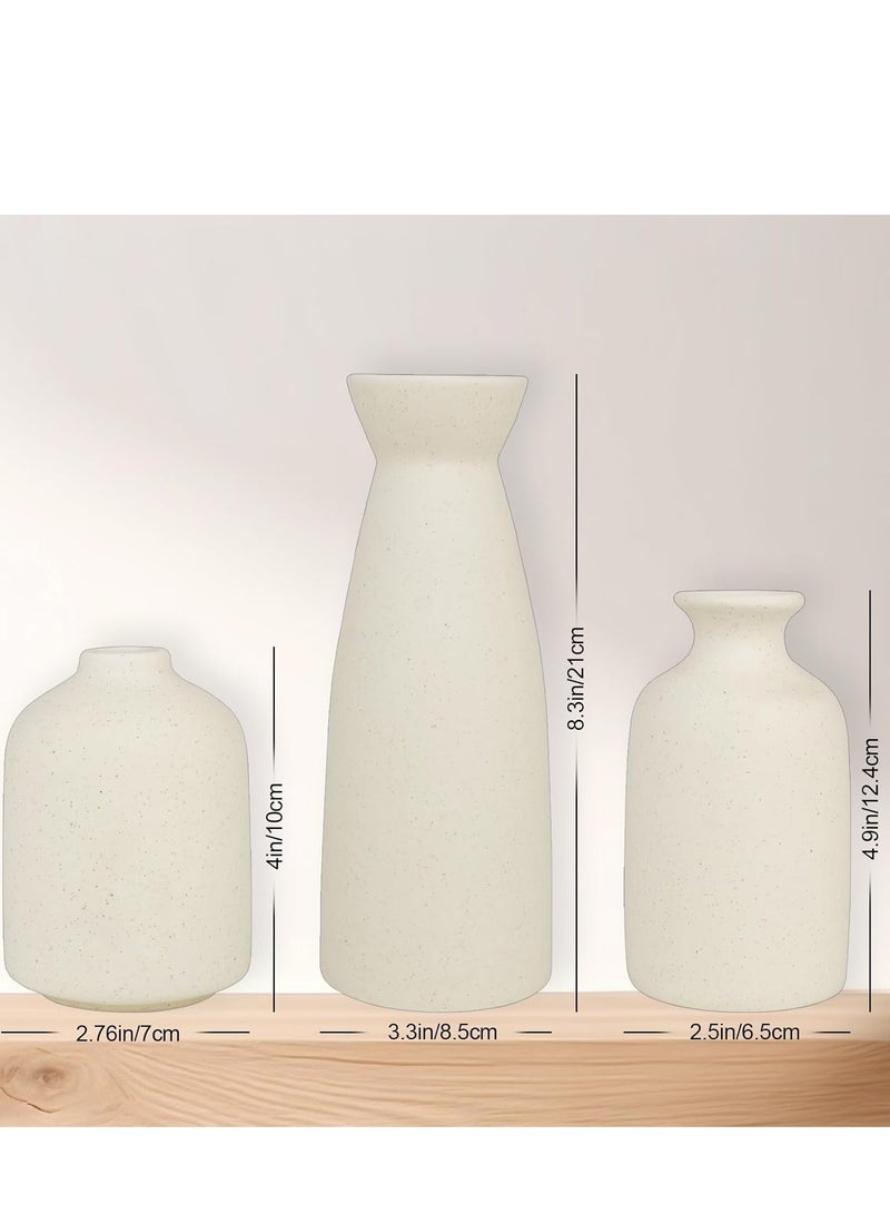 مارلا مول طقم مزهريات سيراميك بيج - 3 مزهريات صغيرة مزخرفة، ديكور منزلي بوهيمي عصري من المزرعة البوهيمية، مزهريات زينة لعشب البامباس والزهور المجففة، زينة للرفوف والطاولات وأرفف الكتب - Image 3