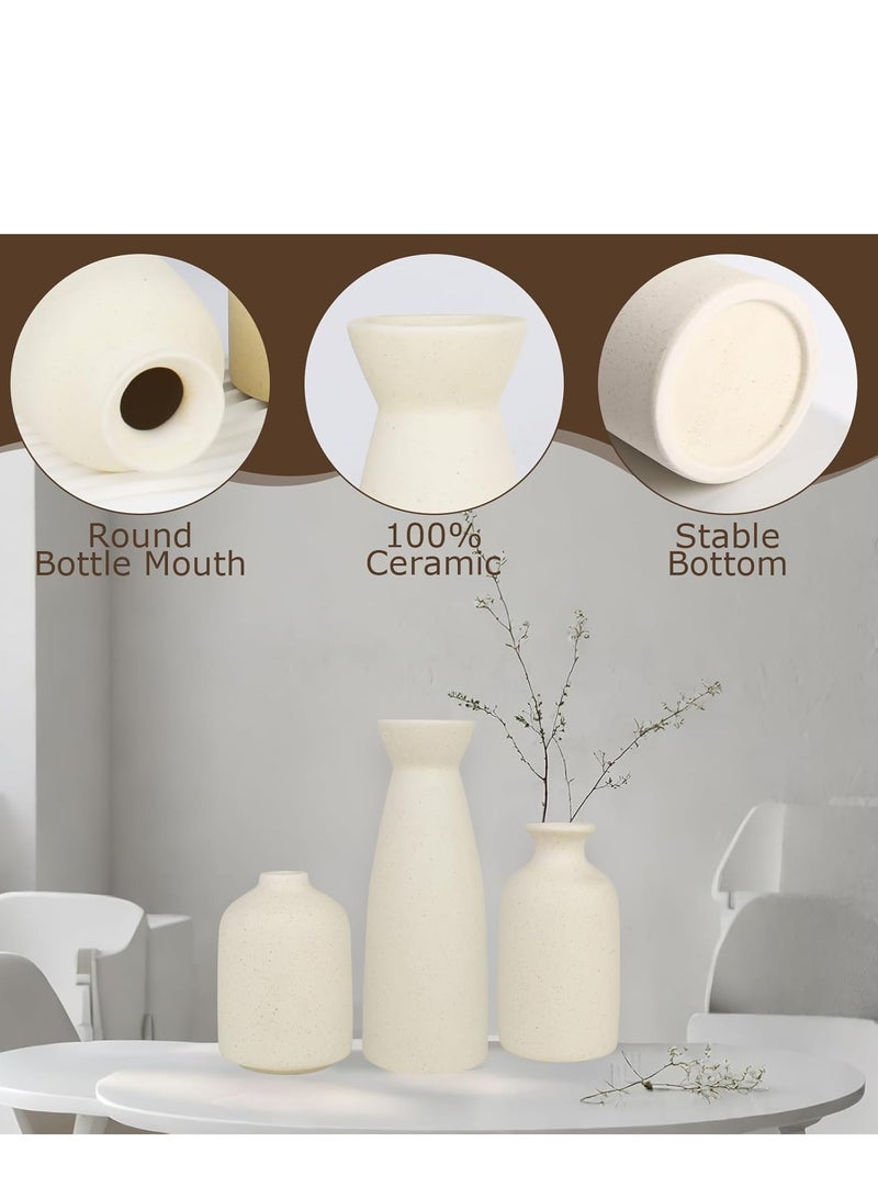 مارلا مول طقم مزهريات سيراميك بيج - 3 مزهريات صغيرة مزخرفة، ديكور منزلي بوهيمي عصري من المزرعة البوهيمية، مزهريات زينة لعشب البامباس والزهور المجففة، زينة للرفوف والطاولات وأرفف الكتب - Image 2