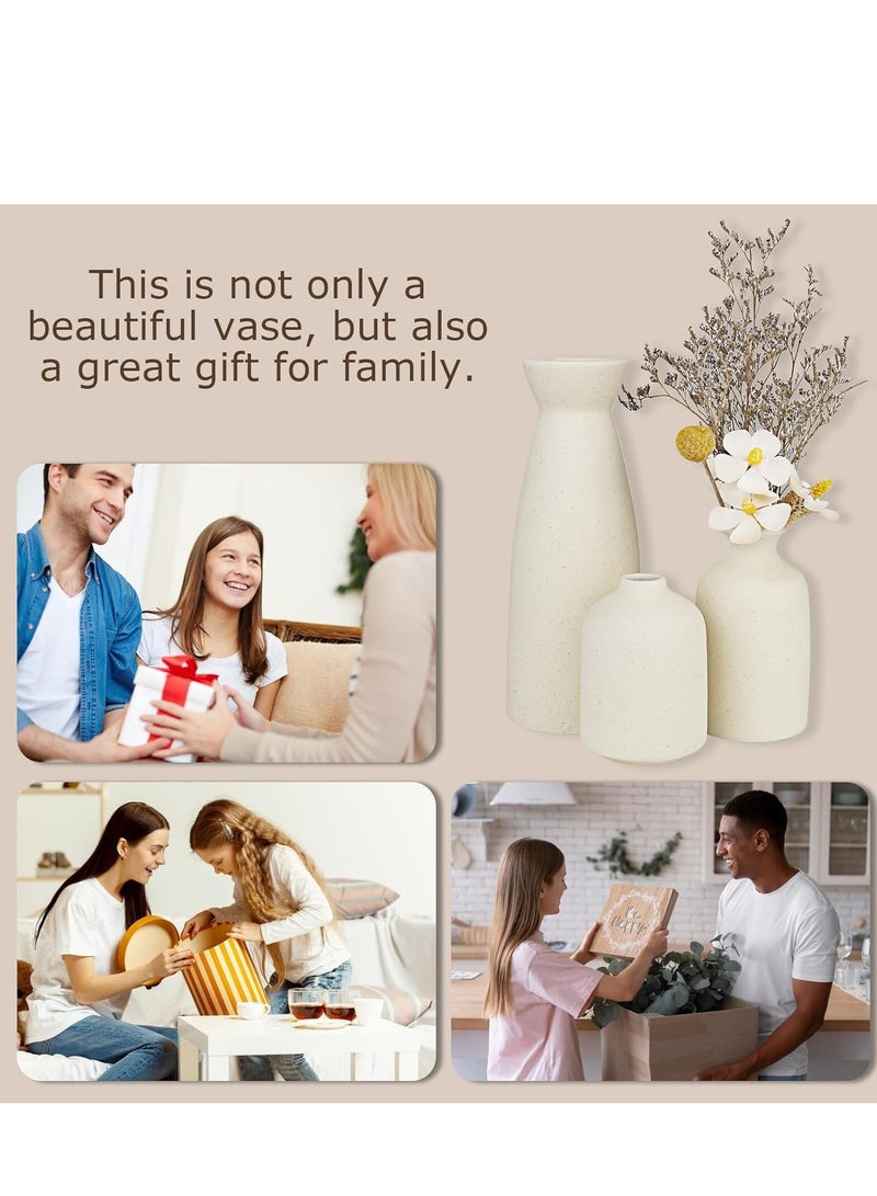 مارلا مول طقم مزهريات سيراميك بيج - 3 مزهريات صغيرة مزخرفة، ديكور منزلي بوهيمي عصري من المزرعة البوهيمية، مزهريات زينة لعشب البامباس والزهور المجففة، زينة للرفوف والطاولات وأرفف الكتب - Image 5