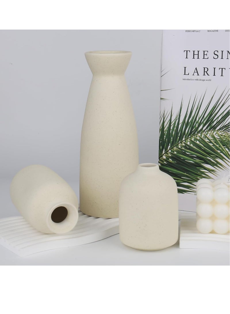 مارلا مول طقم مزهريات سيراميك بيج - 3 مزهريات صغيرة مزخرفة، ديكور منزلي بوهيمي عصري من المزرعة البوهيمية، مزهريات زينة لعشب البامباس والزهور المجففة، زينة للرفوف والطاولات وأرفف الكتب - Image 4