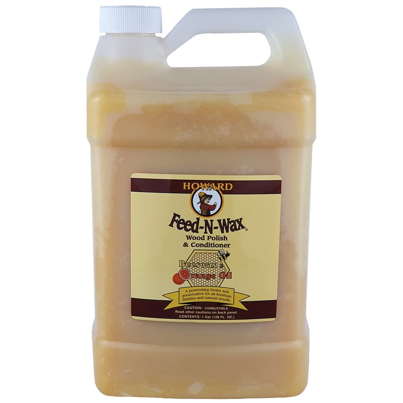 Howard Products Beeswax Wood Polish & Conditioner, Feed-N-Wax for Wood Furniture Polish, 128 Fl oz, Orange - Image 1