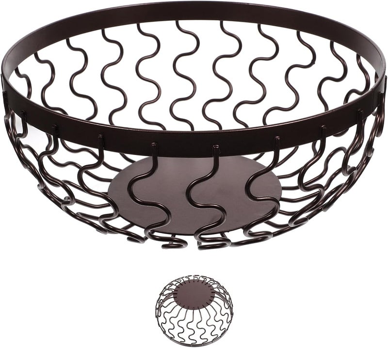 Modern Coffee Color Desktop Fruit Basket and Vegetable Storage Bowl Vintage Steel Snacks Tray for Kitchen Countertop Storage and Living Room Decor - Image 1