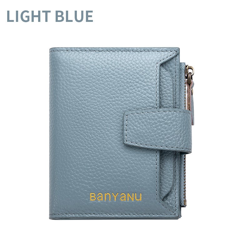 banyanu Small And Exquisite Women'S Wallets, Rfid Anti-Theft Genuine Leather Bi-Fold Wallets, With Id Card Window (Light Blue) - Image 1