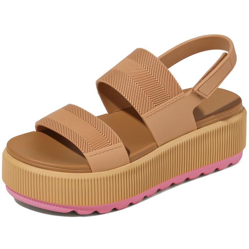Lovee Cosee Brown Platform Sandals for Women 2026 Flatform Water Sandals Chunky Wedge Lug Sole Lightweight Comfortable Summer Outfit Walking Beach Vacation Essentials Trendy Shoe Resort Wears Size 8 - Image 1