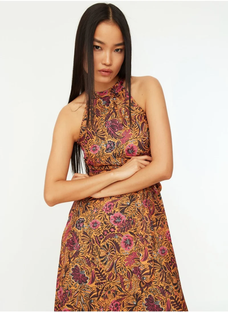 trendyol Floral Print Pleated Dress