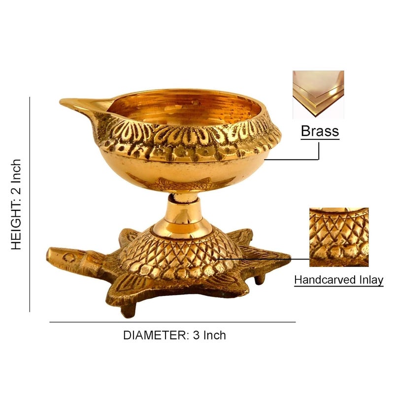 True Decor 4 Inches Traditional Kamal Diya with Stand Diwali Puja Golden Kuthu Vilakku Ornamental Pack of 2 - Image 5