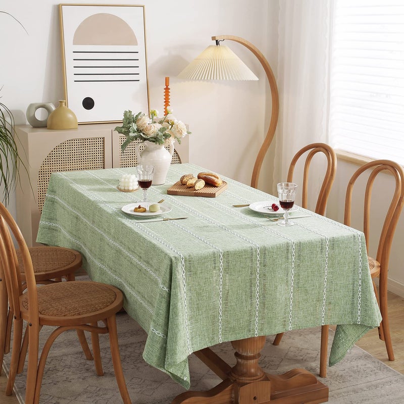 Chassic 60 x 120 inches Farmhouse Style Linen tablecloths, Wrinkle Resistant Washable Dining Room Table Cloths for 8 Foot Rectangle Tables - Hemstitch Sage Green - Image 3