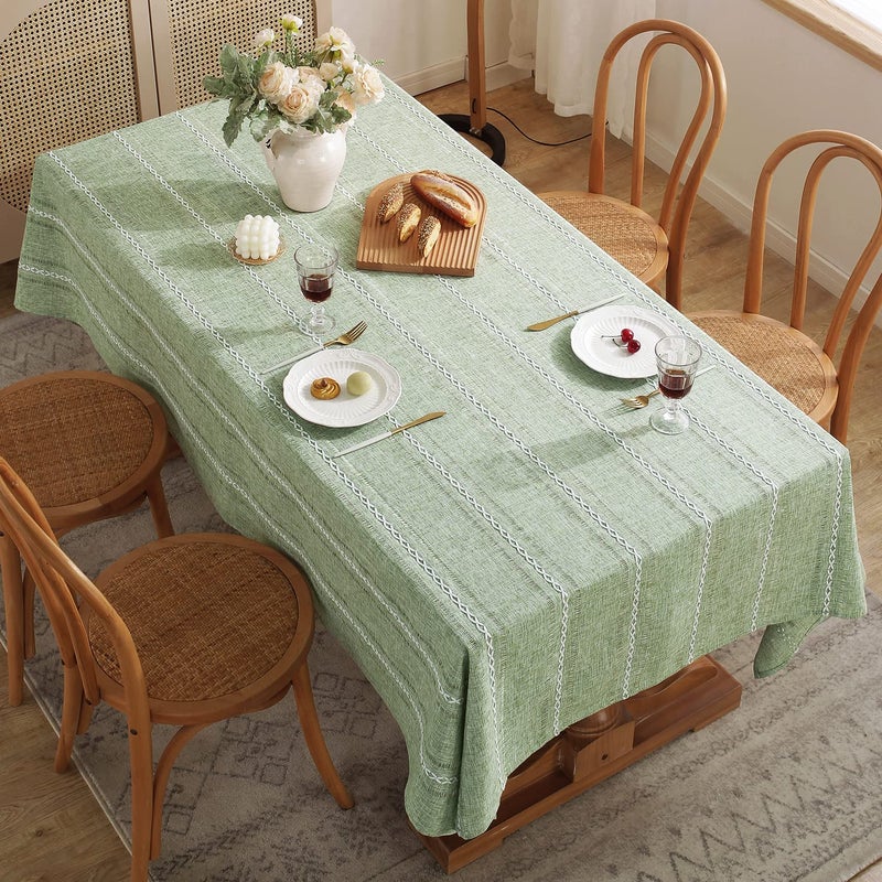 Chassic 60 x 120 inches Farmhouse Style Linen tablecloths, Wrinkle Resistant Washable Dining Room Table Cloths for 8 Foot Rectangle Tables - Hemstitch Sage Green - Image 4