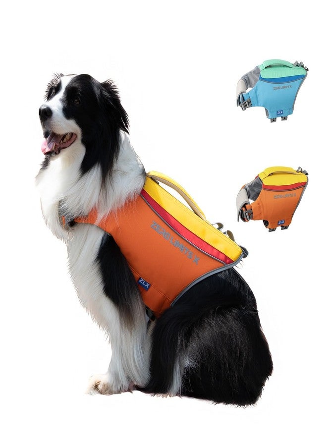 ZLX Dog Life Jacket, High Buoyancy Dog Life Vest with Secure Handle, Ripstop Lifejacket for Swimming, Boating, Water Safety, Adjustable Lightweight Floating Pet Preserver, Large, Orange - Image 1