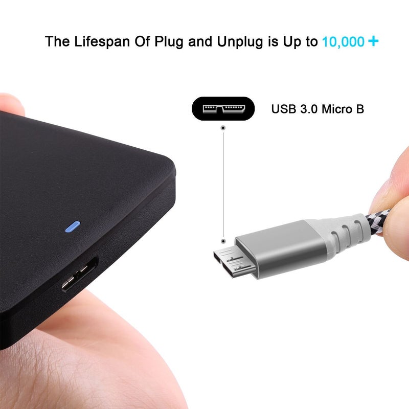 فاسجير كابل Fasgear من USB-C إلى Micro B [1 قدم]، موصل معدني منسوج من النايلون، كابل من النوع C إلى Micro 3.0، شحن سريع ومزامنة بسرعة 5 جيجابت/ثانية، متوافق مع Toshiba Canvio وGalaxy S5 Note 3 والمزيد (1 قدم، رمادي) - Image 4