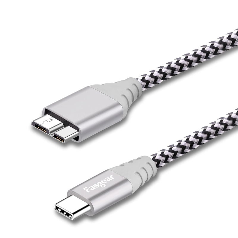 فاسجير كابل Fasgear من USB-C إلى Micro B [1 قدم]، موصل معدني منسوج من النايلون، كابل من النوع C إلى Micro 3.0، شحن سريع ومزامنة بسرعة 5 جيجابت/ثانية، متوافق مع Toshiba Canvio وGalaxy S5 Note 3 والمزيد (1 قدم، رمادي) - Image 1