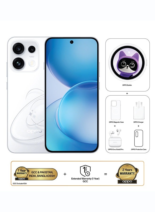 أوبو Reno16 AI Phone Dual SIM 5G Pop White 12GB RAM 256GB With OPPO Bubble + OPPO Enco Buds3 Pro + OPPO Magnetic Case - Middle East Version - Image 1
