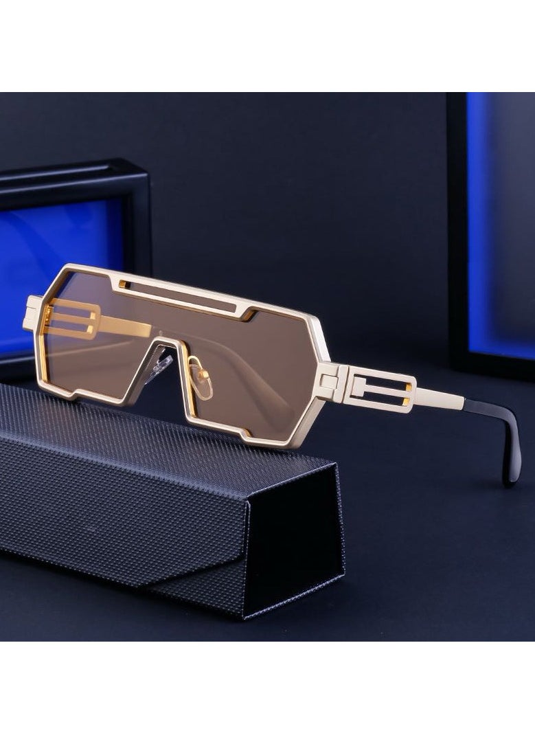 بارتا جاس نظارات شمسية PARTAGAS Retro Steampunk للرجال - عدسات غير منتظمة عصرية، حماية من الأشعة فوق البنفسجية 400، تصميم عصري للجنسين للتنقل والقيادة والسفر  - Image 2