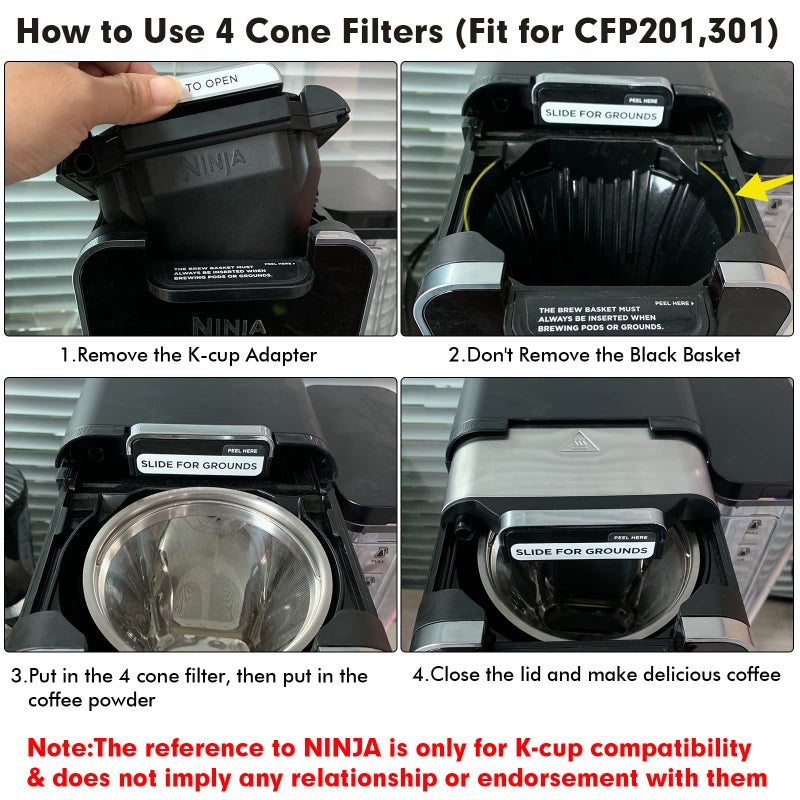 YEOSEN Stainless Steel Reusable Coffee Filter Compatible with Coffee Maker, Reusable Coffee Pods with 4 Cone Coffee Filters, Reusable Coffee Filters for Ninja CFP201 CFP300 CFP301 CFP307 - Image 4