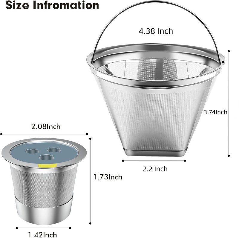 YEOSEN Stainless Steel Reusable Coffee Filter Compatible with Coffee Maker, Reusable Coffee Pods with 4 Cone Coffee Filters, Reusable Coffee Filters for Ninja CFP201 CFP300 CFP301 CFP307 - Image 2