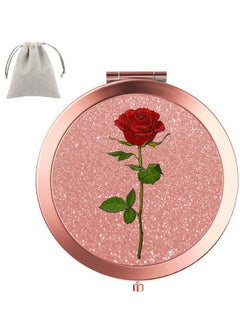 Dynippy Compact Mirror Rose Gold Makeup Mirror Folding Mini Pocket Mirror Portable Hand Mirror Doublesided 2 X 1X Magnification For Woman Girls Great Gift (Ared Rose)  - Image 1