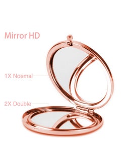 Dynippy Compact Mirror Rose Gold Makeup Mirror Folding Mini Pocket Mirror Portable Hand Mirror Doublesided 2 X 1X Magnification For Woman Girls Great Gift (Ared Rose)  - Image 3