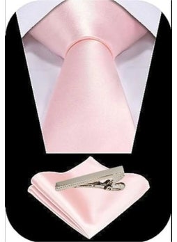 Tezzgelsin Men's Satin Tie Handkerchief and Silver Steel Tie Clip Set  - Image 2