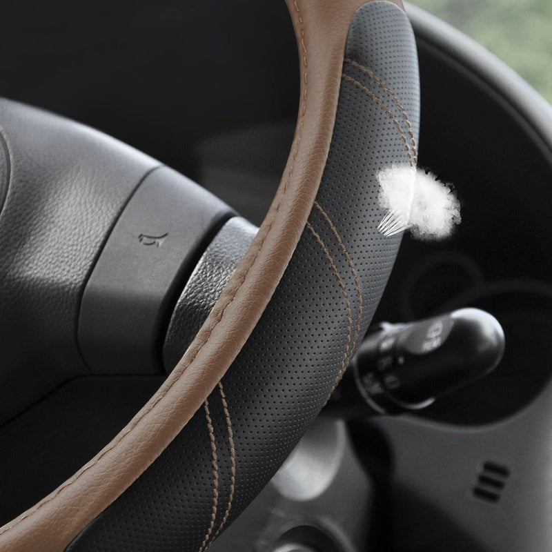 Elantrip Leather Steering Wheel Cover 14 1/2 to 15 inch Universal Padded Soft Grip Breathable for Car Truck SUV Jeep Anti Slip Brown - Image 3