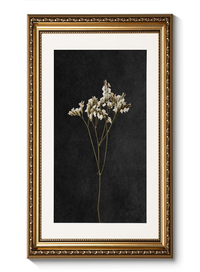 ARPEOTCY Vintage Gold Framed Wall Art, Retro Dark Dried Wildflower Paintings, Canvas Prints Artwork with Antique Frame, Victorian Wall Picture Decor for Room Gallery Living Room, 13x16 inch - Image 1