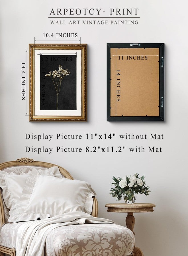 ARPEOTCY Vintage Gold Framed Wall Art, Retro Dark Dried Wildflower Paintings, Canvas Prints Artwork with Antique Frame, Victorian Wall Picture Decor for Room Gallery Living Room, 13x16 inch - Image 5