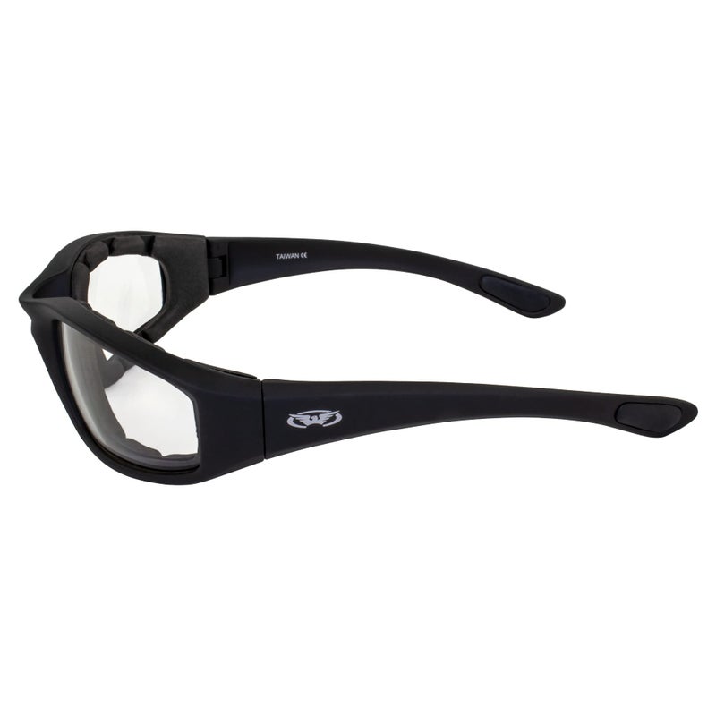Global Vision 3 Pairs of Kickback Black Foam Padded Motorcycle Riding Sunglasses 1 Clear Lens 1 Smoke Lens and 1 Yellow Lens - Image 3